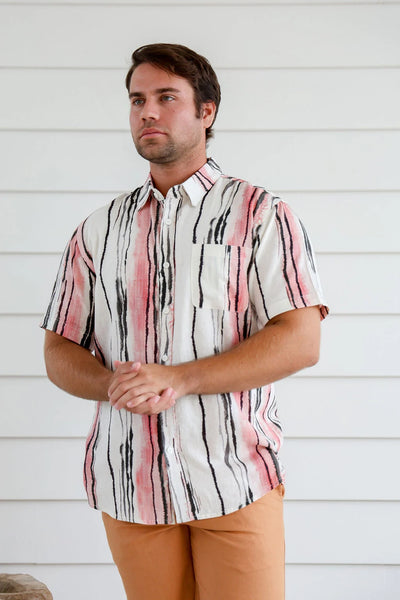 Hemp Rayon Line Print Shirt