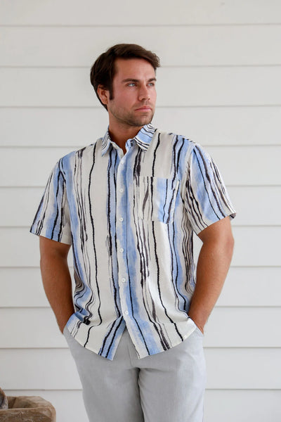 Hemp Rayon Line Print Shirt