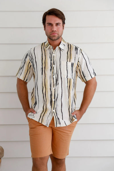 Hemp Rayon Line Print Shirt